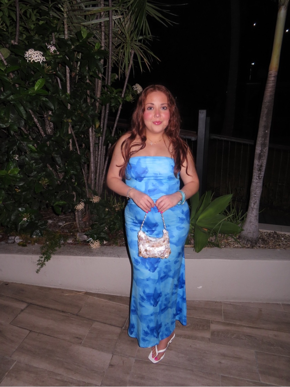 Blue Watercolor Strapless Maxi Dress